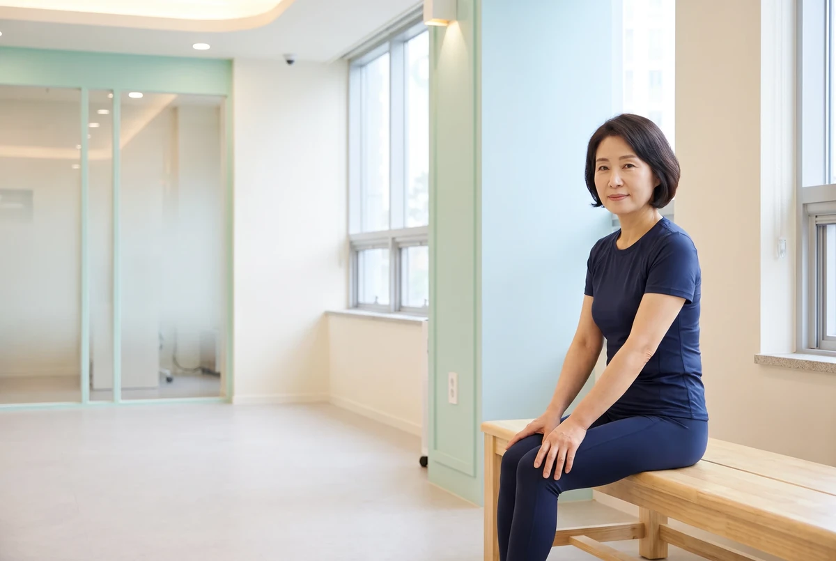 무릎 회복 상담을 표현한 의료 시각 이미지