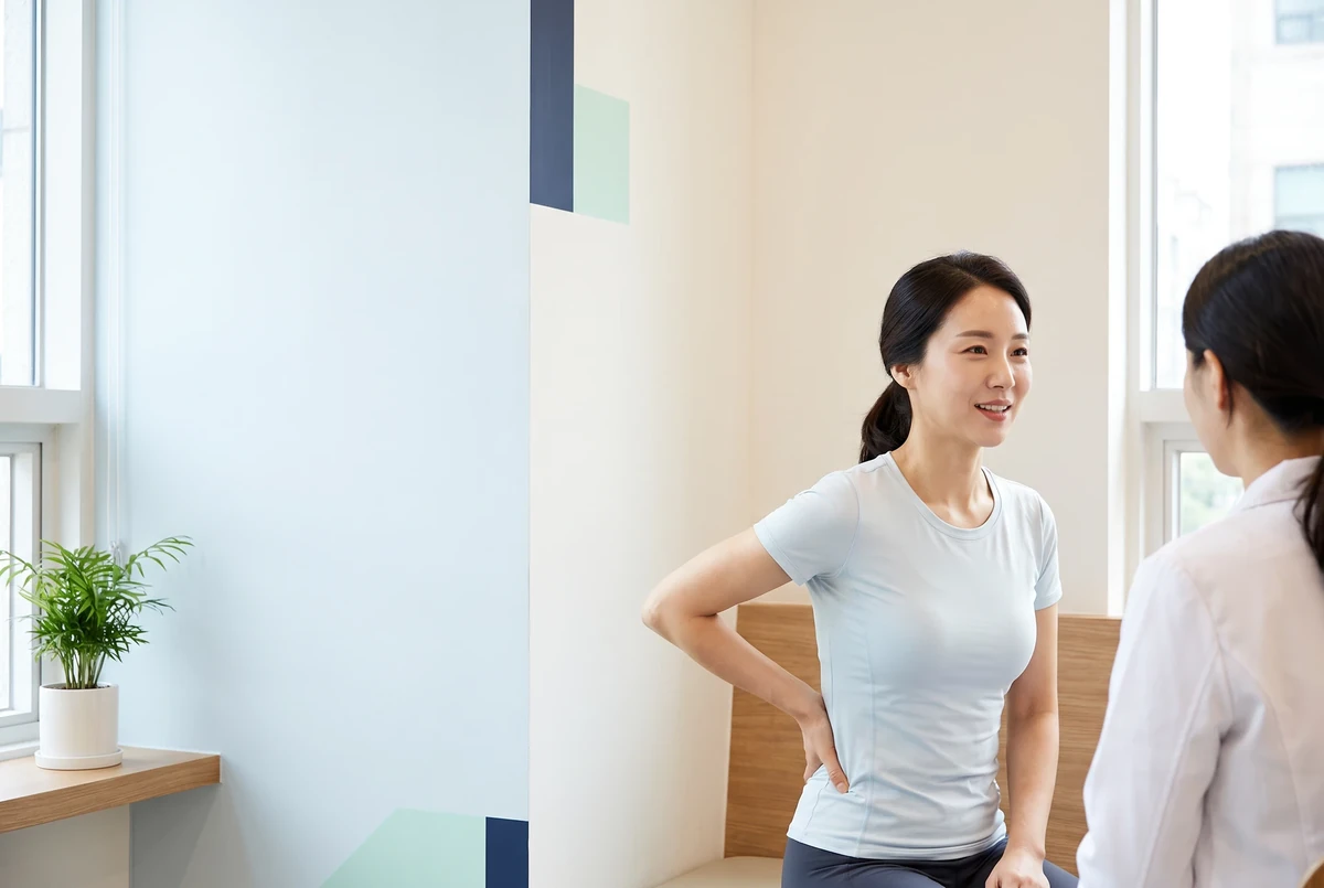 허리·요추 회복 상담을 표현한 의료 시각 이미지