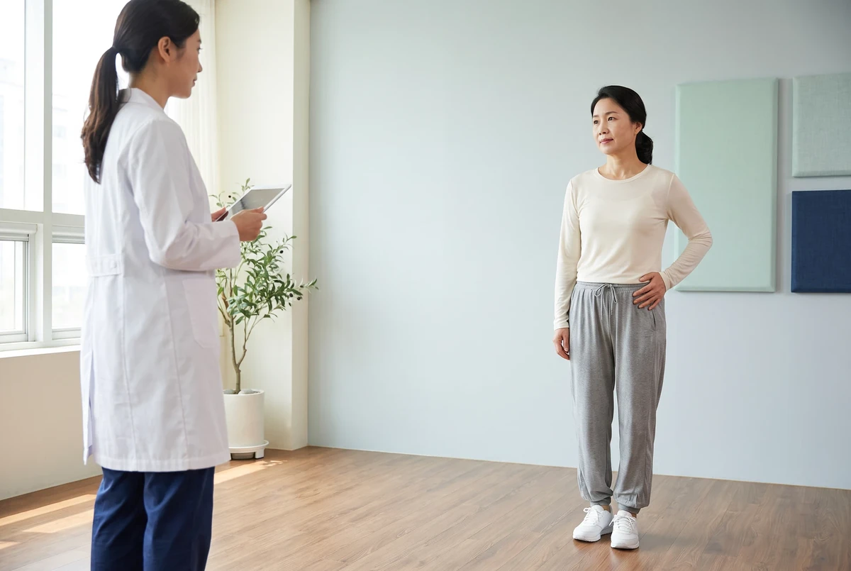 골반·고관절 회복 상담을 표현한 의료 시각 이미지