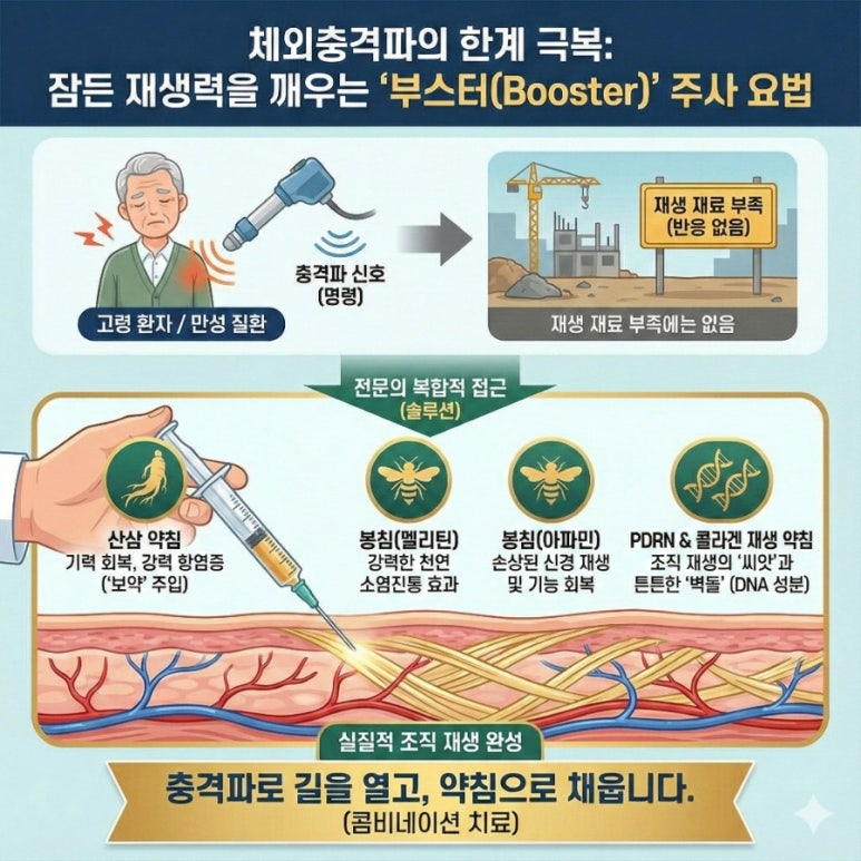 충격파의 한계 극복: 충격파로 길을 열고, 약침으로 채웁니다